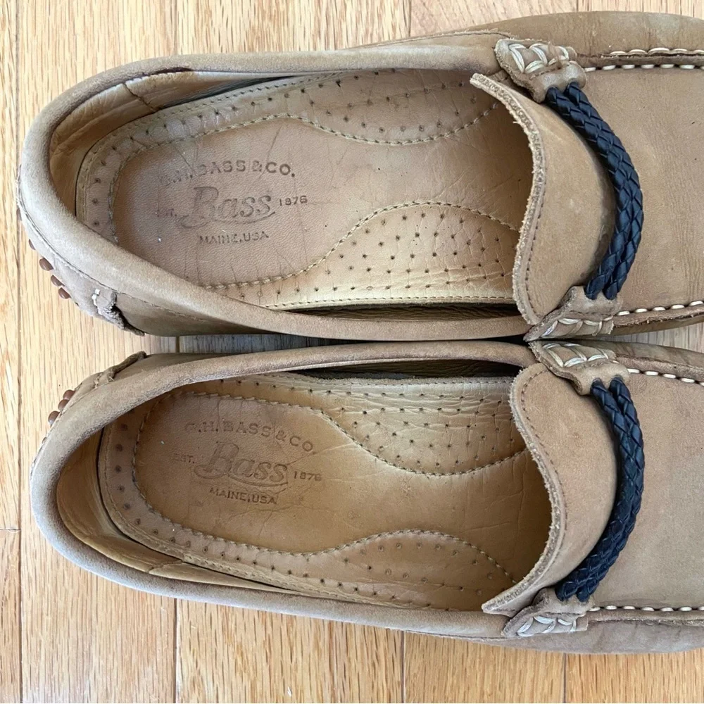 Bass Driving Loafers Men's 7.5 M Brown Leather Slip-On Shoes Old Money Preppy